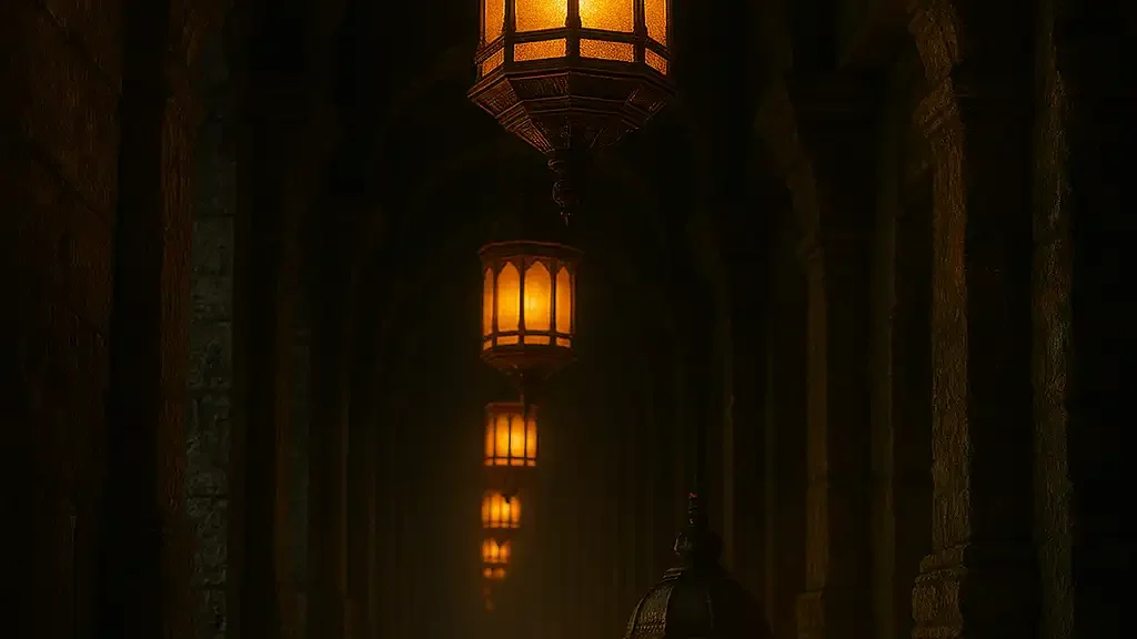 Rows of glowing golden lanterns representing bonus tiers inside the WinZu sanctuary